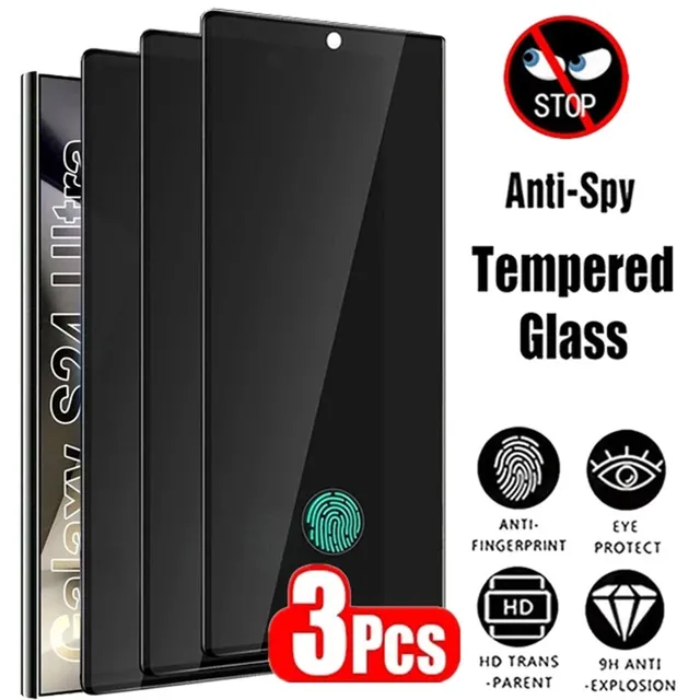 3PCS Privacy Tempered Glass for Samsung Galaxy S25 S24 Ultra Fingerprint Unlocking Screen Protector S24+ S25 Plus S25Ultra Glass