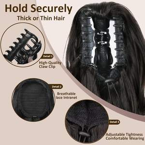 Extension de queue de cheval en fibre haute température de 12 pouces, bouclée et ondulée, aspect naturel, sans nœuds, maintien sûr, pince à griffes synthétique - Product Image 2