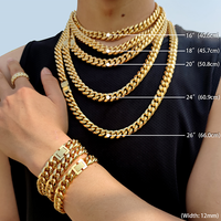 Collier Chaîne Maille Cubaine Hip Hop Homme 18 Carats Plaqué Or Acier Inoxydable Maille Miami