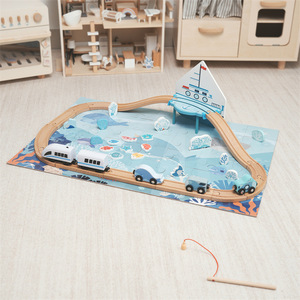 Train électrique en bois sur le thème de l'océan avec un design de pêche en haute <span class=keywords><strong>mer</strong></span> - Jouet éducatif pour enfants Train en bois - Product Image 4