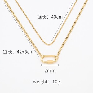 สร้อยคอแฟชั่นสไตล์ INS  ทอง 18K สแตนเลสสตีล  แบบโซ่คิวบา  สร้อยคอแบบซ้อน  พร้อมตัวล็อคแบบไขว้รูปวงรี สำหรับผู้หญิง - Product Image 3