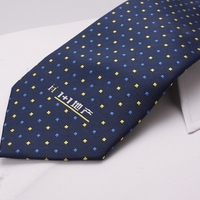 Cravate d'uniforme d'entreprise immobilière en polyester tissé à pois bleu marine, design personnalisé, fabricant de cravates pour hommes