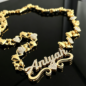 Collana con Doppio Nome Personalizzato e Cuore, Placcata in Oro 18k, Acciaio Inossidabile con Diamanti, Gioiello per Matrimoni e Feste - Product Image 3