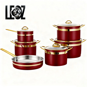 <span class=keywords><strong>Set</strong></span> di pentole moderne ecologiche in acciaio inossidabile da 11 pezzi rosso 399-440F a induzione pentole da forno con coperchi per la cucina di casa - Product Image 1