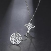 Collar Vintage de Moda con Pentáculo Wicca y Tetragramatón, Colgante de Nudo Sagrado de Bruja, Amuleto de Acero Inoxidable con Sello de Salomón - Regalo