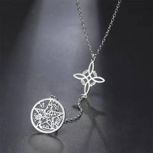 Collier vintage tendance Wicca Pentacle avec pendentif nœud sacré de sorcière Tetragrammaton en acier inoxydable, sceau de Salomon, amulette - Cadeau - Product Image 3