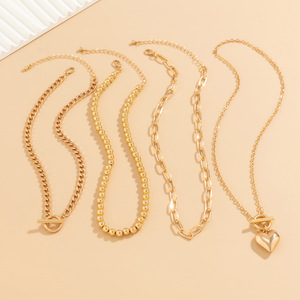 Modeschmuck Hip-Hop Punk Neues Minimalistisches Perlen-<span class=keywords><strong>Set</strong></span> Halskette Damen Geometrisches Herz Mehrschichtige <span class=keywords><strong>Gold</strong></span>-Halskette Schmuck - Product Image 5