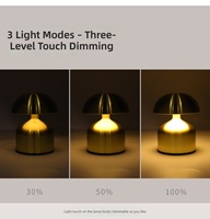 Lámpara de Mesa LED Recargable de Metal Dorado, 3 Colores, Táctil, Regulable, Inalámbrica, para el Hogar y Restaurantes