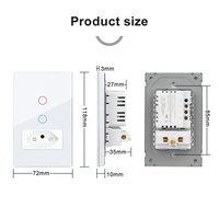 Interruptor de iluminación inteligente con detección táctil de cristal WiFi, toma de corriente de pared para el hogar de 2 pines, CA 16A, Tuya, aplicación inteligente para el hogar, Control remoto