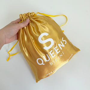 Premium Gold Satin Pouches - Custom White Printed Drawstring <b>Bags</b> for Apparel & Gift Branding - Product Image 4