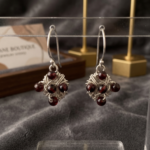 Vintage <b>Silver</b> Plated Garnet Flower Hoop Earrings for <b>Women</b> 925 <b>Silver</b> Jewelry Claw Setting Trendy Gift - Product Image 4