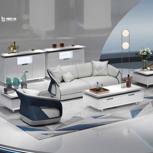 Design de luxe suédois cuir daim salon d'attente réception canapé moderne blanc bleu Flash 3 1 1 2 ensemble de canapés de bureau exécutif - Product Image 1