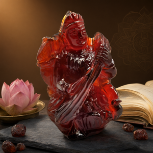 Escultura de la Diosa Saraswati en granate de hessonita (gomed) - Ídolo/estatua de la Diosa del Conocimiento en piedras preciosas y cristales - 2.25 - Product Image 3