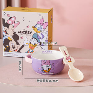 Tazón <span class=keywords><strong>de</strong></span> Sopa <span class=keywords><strong>de</strong></span> Fideos <span class=keywords><strong>de</strong></span> Cerámica Ecológica Pulida con Diseño <span class=keywords><strong>de</strong></span> <span class=keywords><strong>Mickey</strong></span> <span class=keywords><strong>Mouse</strong></span>, Gran Capacidad, Doble Asa y Cuchara - Product Image 3