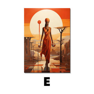Pósteres Modernos de Pinturas Abstractas de Mujeres Africanas, Arte de Retrato de Paisaje al Atardecer Rojo, Pintura Mural para Decoración del Hogar y Sala de Estar - Product Image 6