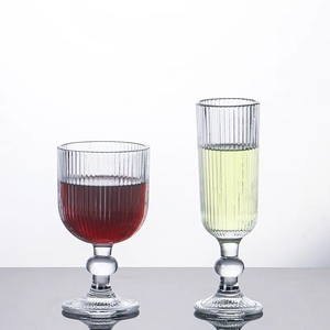 Copa de vino acanalada de cristal Vintage personalizada, diseño en relieve, gafas verticales, copa de vino de colores para fiesta, boda - Product Image 3