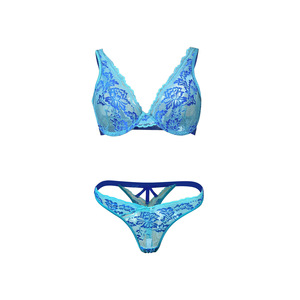 Conjunto de lencería ODM con control de luz, encaje fino de color contrastante, tela dobby, aros suaves con memoria, sujetador push-up sexy y tanga. - Product Image 5