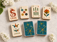 Jeu de Mahjong Américain de Luxe Mid-Century Modern, 160 Tuiles en Acrylique, Portable, Design Rétro Atomique, Divertissement