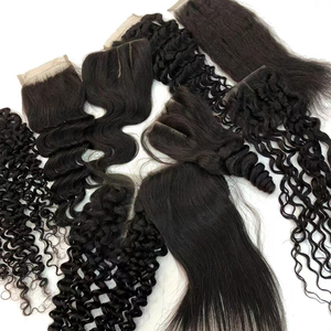 Extensions de cheveux humains Remy Letsfly 10A, dentelle transparente, 100% cheveux humains, sans couture, closure 4x4, pré-épilée, dentelle suisse, bouclée Pixie - Product Image 1