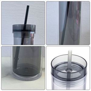 Black Cupplastic Double-Walled <b>Straw</b> Multiple Colors 500Ml Transparent Cold Water Cup for Summer - Product Image 5