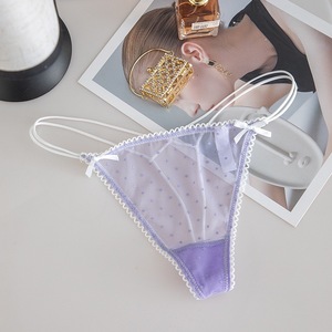 Conjunto de bragas sexys para mujer, 3 piezas, con encaje de malla de puntos, talle bajo, ultrafino, de spandex y nailon, ropa interior sin costuras - Product Image 5