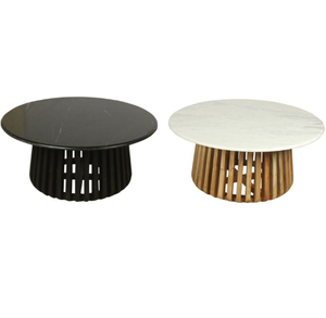 Mesa de centro moderna y contemporánea de lujo, diseño elegante, tapa de mármol negro, Base de madera de acacia, muebles de sala de estar hechos a mano - Product Image 6