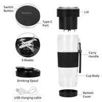 Blender portable, presse-agrumes rechargeable par USB sans fil pour smoothies, jus et milkshakes, mini appareil personnel pour les voyages et l'extérieur