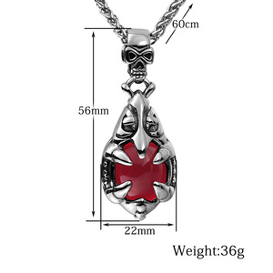 Collar con Colgante de Calavera de Acero Inoxidable con Granate Rojo Engastado en Garra, Joyería de Moda, Regalo para Mujer, Cadena de 60CM - Product Image 5