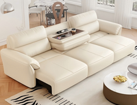 Canapé électrique multifonctionnel minimaliste italien avec table basse escamotable, canapé droit en cuir pleine fleur à motif litchi.