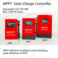 Contrôleur de charge solaire MPPT rouge à prix d'usine 30A 60A 100A réglable 12V/24V/48V, entrée PV 18-150VDC pour camping-car, système solaire domestique
