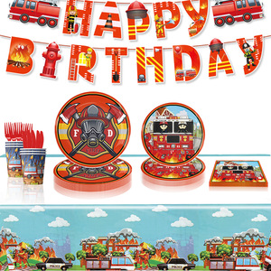 Ensemble de ballons sur le thème des camions de pompiers pour décorations de fête d'anniversaire pour enfants, ballons en plastique jetables avec camion de pompiers et - Product Image 5