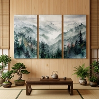 Lot de 3 tableaux muraux en bois avec motifs paysages de montagne et forêt, style Art Déco, prêts à accrocher, pour la décoration intérieure
