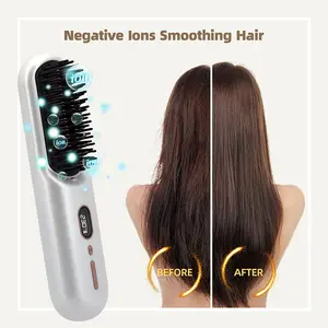 Professional Electric Brush Portable Mini Ceramic Hair Straightener Brush Ionic Cordless Hair Straightener Comb