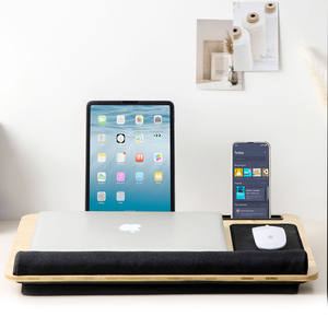 Suporte portátil para laptop, cinta de bambu ajustável com ângulo de almofada de madeira com monitor de elevação - Product Image 6