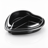 Boîte à salade en forme de cœur en PET avec base noire et couvercle transparent pour bar à salades, café, plats à emporter, cadeaux, emballage alimentaire frais, vente en gros