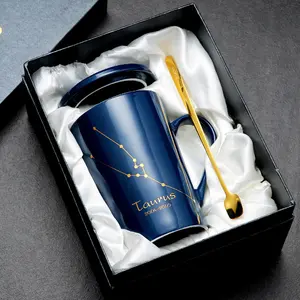 Creatieve Gift Goud Patroon, 14Oz Keramische Mokken Constellatie Cup 12 Sterrenbeelden Thema Romantische Koffiemok Met Deksel Lepel/