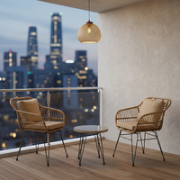 Ensemble de mobilier de jardin moderne et minimaliste, léger, trois pièces : canapé en osier, table en verre et aluminium, pour hôtel, villa, entrée.