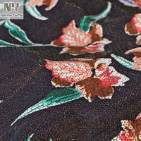 Nanyee Textile sur mesure noir sol fleur impression plat paillettes tissu