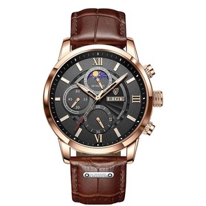 Relojes LIGE 2026 para Hombre, Marca <span class=keywords><strong>de</strong></span> Lujo, Reloj Casual <span class=keywords><strong>de</strong></span> Cuero con Fase Lunar <span class=keywords><strong>de</strong></span> 24 Horas, Reloj Deportivo <span class=keywords><strong>de</strong></span> Cuarzo Cronógrafo a Prueba <span class=keywords><strong>de</strong></span> Agua - Product Image 6