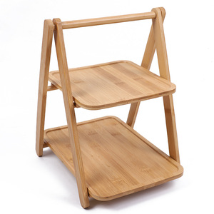 Bamboo Double Layer <b>Shelf</b> Storage <b>Rack</b> For Fruit Cake Display Standing Type Rectangle Solid Color - Product Image 5
