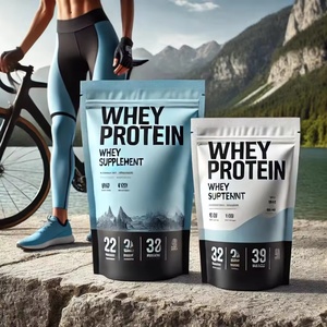 Sachet Doypack en aluminium noir brillant avec fermeture zip, imprimé avec logo personnalisé, pour poudre de protéines de lactosérum - Product Image 3