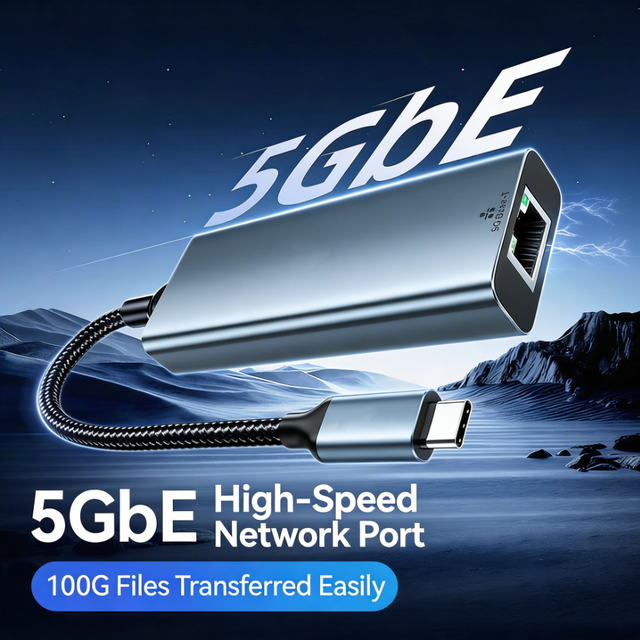 5Gbps USB-C to RJ45 Adapter Aluminum 5GbE LAN for Gaming Laptop Android TV Box 5000Mbps Multi-Gigabit Wired Connection Hub