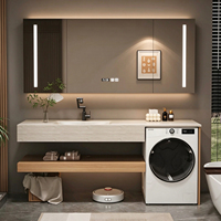 Ensemble personnalisé de meuble de salle de bain et de meuble lave-linge, vasque intégrée en pierre frittée thermoformée, meuble-lavabo de salle de bain