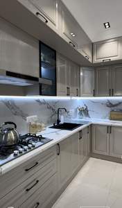 Armoires de cuisine modulaires en MDF chêne noir, élégantes et brillantes, personnalisables, pour les espaces de cuisine contemporains de villas - Product Image 3