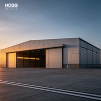 Hangar d'avion préfabriqué en acier Q355B sur mesure, hangar à portée libre avec porte coulissante, certifié CE EN1090
