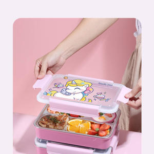 กล่องข้าวเด็กการ์ตูน S30408 สแตนเลสแบบแบ่งช่องพร้อมชามซุปสำหรับเด็กนักเรียน - Product Image 4