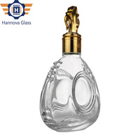 Groothandel 700Ml Royal Design Platte Ronde Cognacfles Met Luxe Kroondop Voor Xo Cognac Whisky Lege High-End Glazen Fles