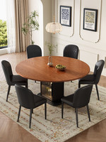 Französischer Vintage-Stil Runder Massivholz-Esstisch mit Drehplatte und Halbset Stühle, Geeignet für Restaurants und Hotels