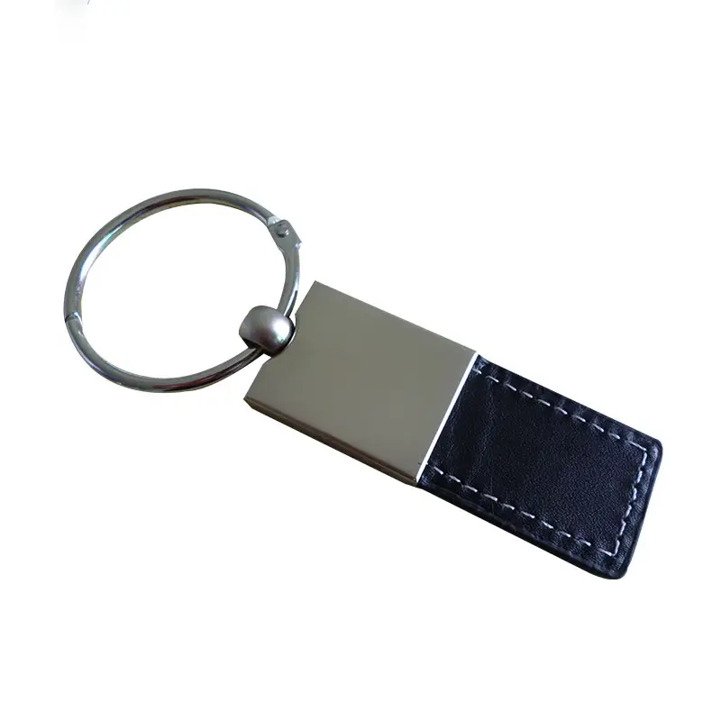 Customised Logo Design Engraving Laser Round Metal And Genuine Leather Keychains Key Chain Blanks