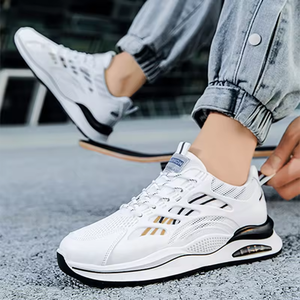 Zapatos de skate transpirables de malla para hombre al por mayor, zapatillas deportivas planas juveniles, zapatos de plataforma modernos, cómodos y casuales para caminar. - Product Image 4